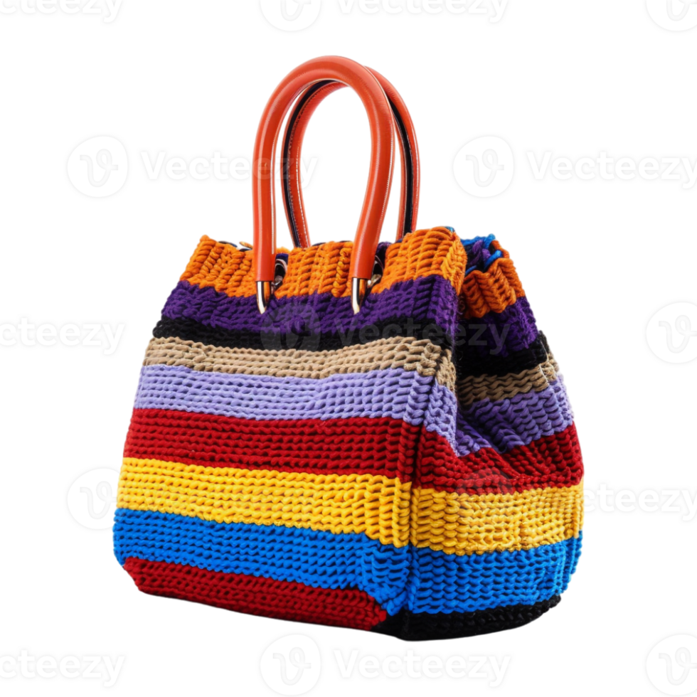 Hand Crafted Woman Bag with Threads on Transparent Background png
