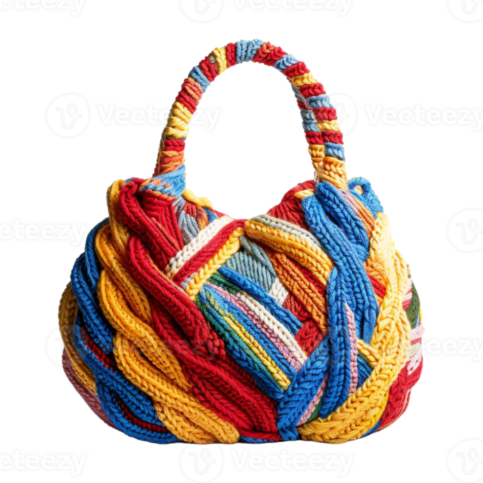 Hand Crafted Woman Bag with Threads on Transparent Background png