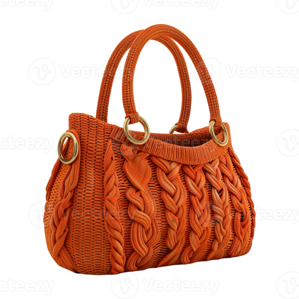 Hand Crafted Woman Bag with Threads on Transparent Background png