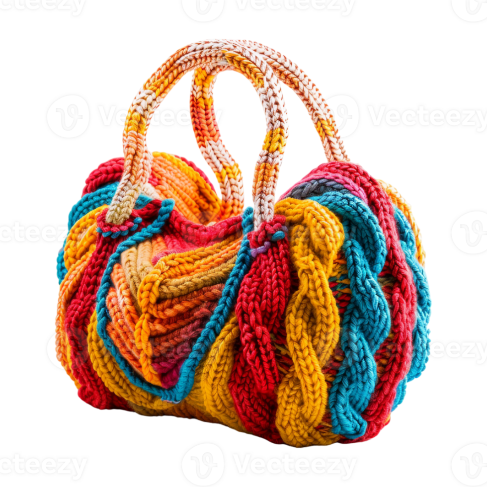 Hand Crafted Woman Bag with Threads on Transparent Background png