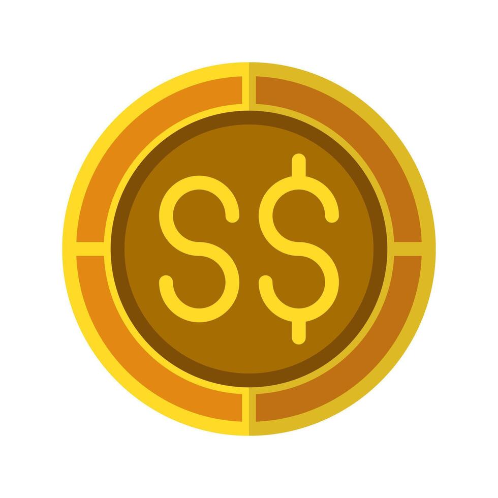 Dollar coin icon. Currency flat icons in golden color, symbol of Singapore money. vector