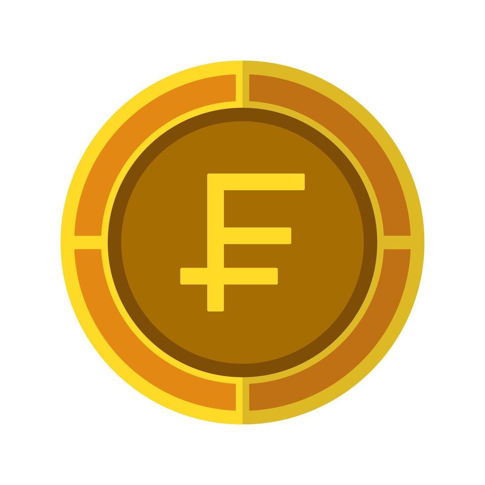 Franc coin icon. Currency flat icons in golden color, symbol of Swiss money. vector