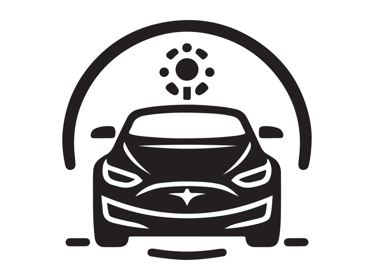 a black and white illustration of a car with a sun on it vector
