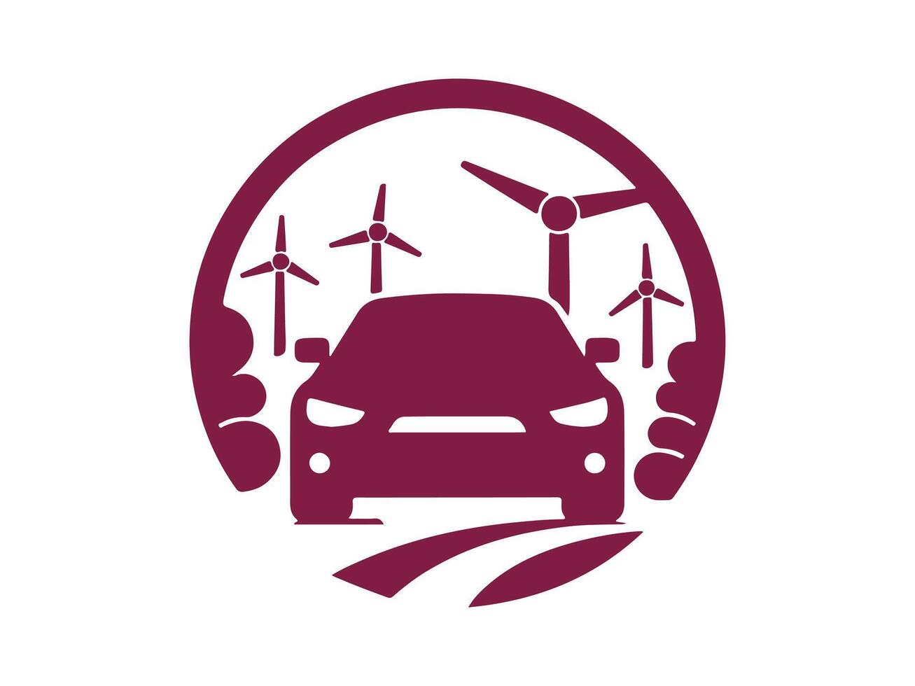 a car with wind turbines in the background vector