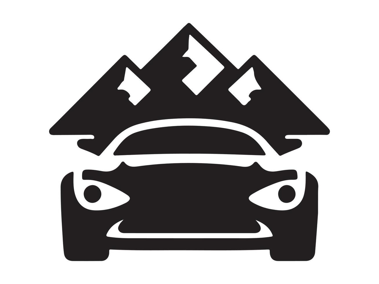 a black and white image of a car with mountains in the background vector