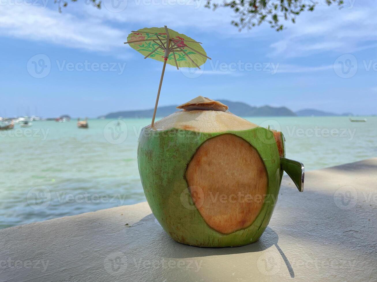 Fresh coconut water in summer photo