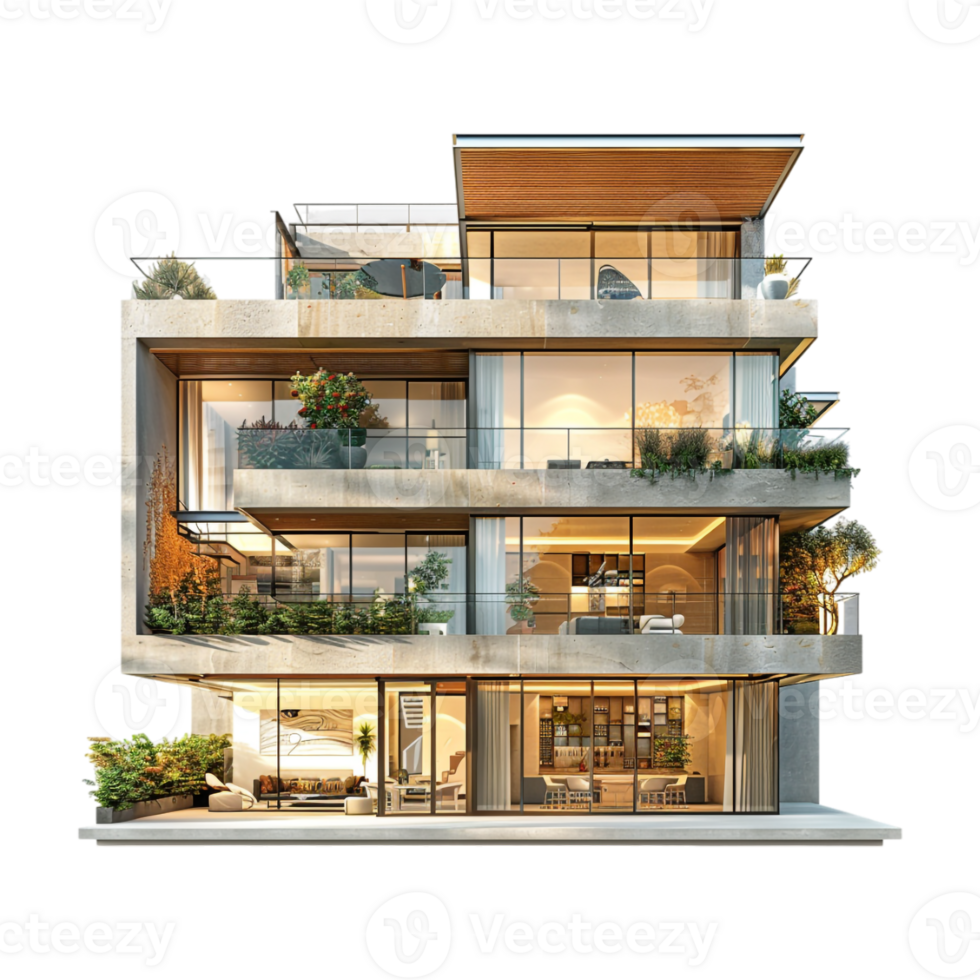 Luxury Residential Building on Transparent Background png