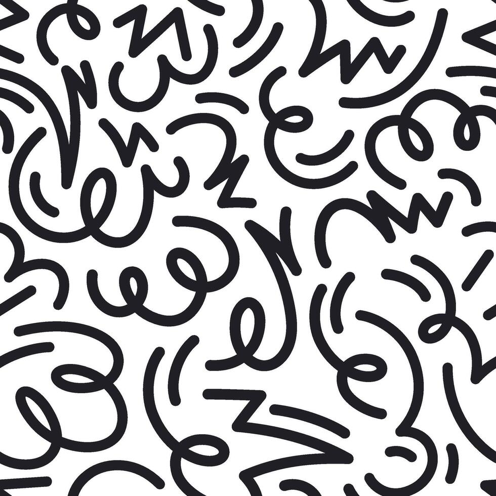 Abstract drawing doodle seamless pattern. Creative squiggle black lines. Trendy simple background vector