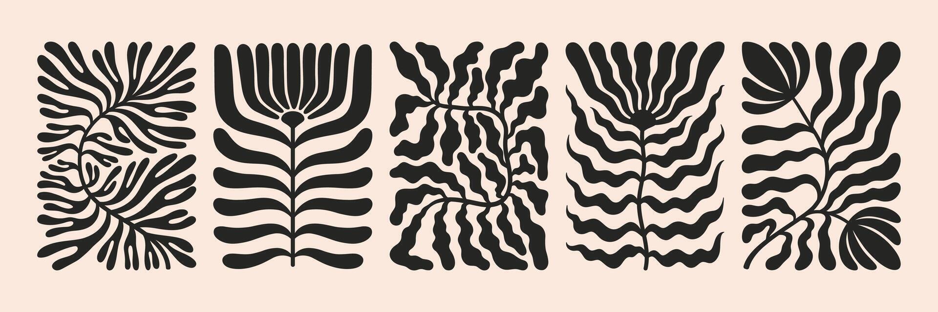Organic matisse floral pattern. Abstract flower shapes. Groovy posters. vector