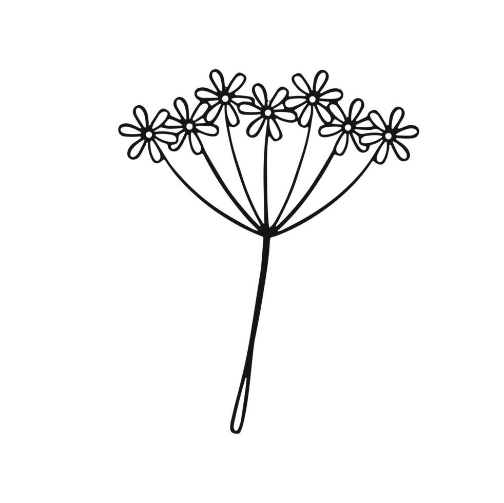 Small flowers are collected in small baskets. Each of them has one sheet drawn on it. Doodle style. vector