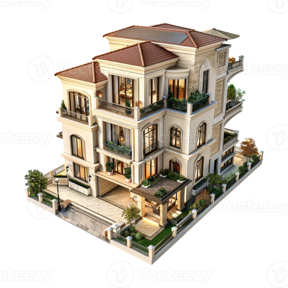 Luxury Residential Building on Transparent Background png