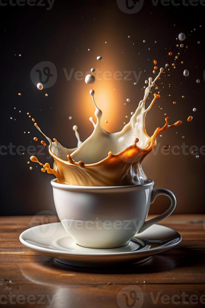 A cup of coffee with a splash of milk photo