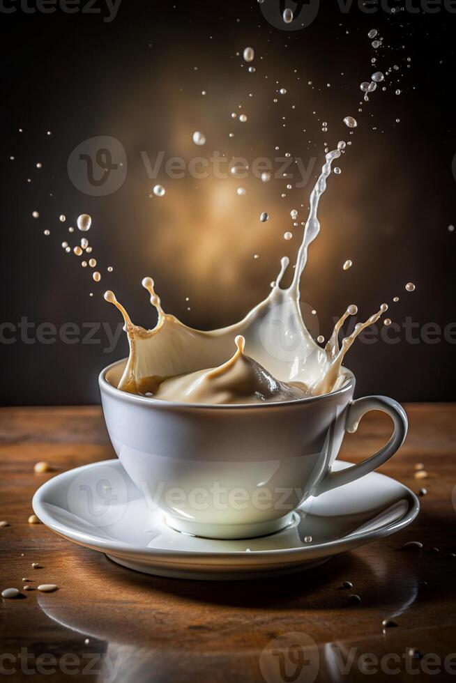 A cup of coffee with a splash of milk photo