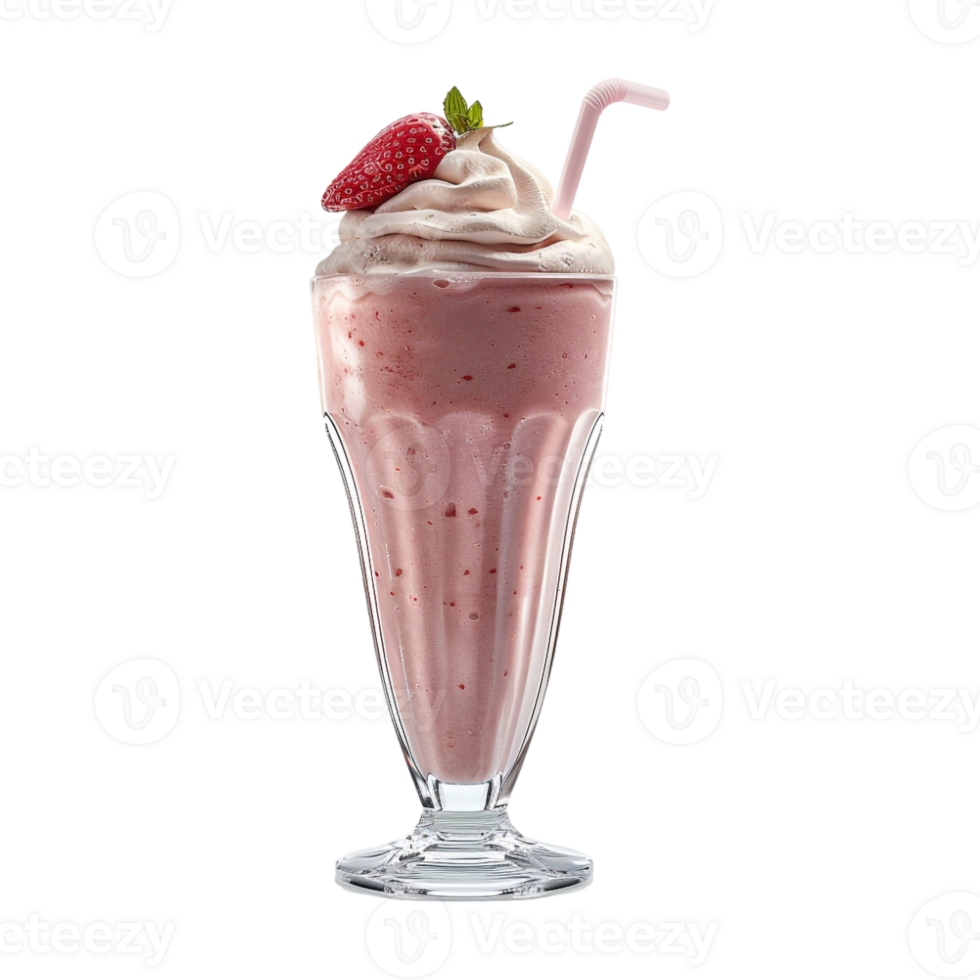 Strawberry Juice with Vanilla in Glass on Transparent Background png