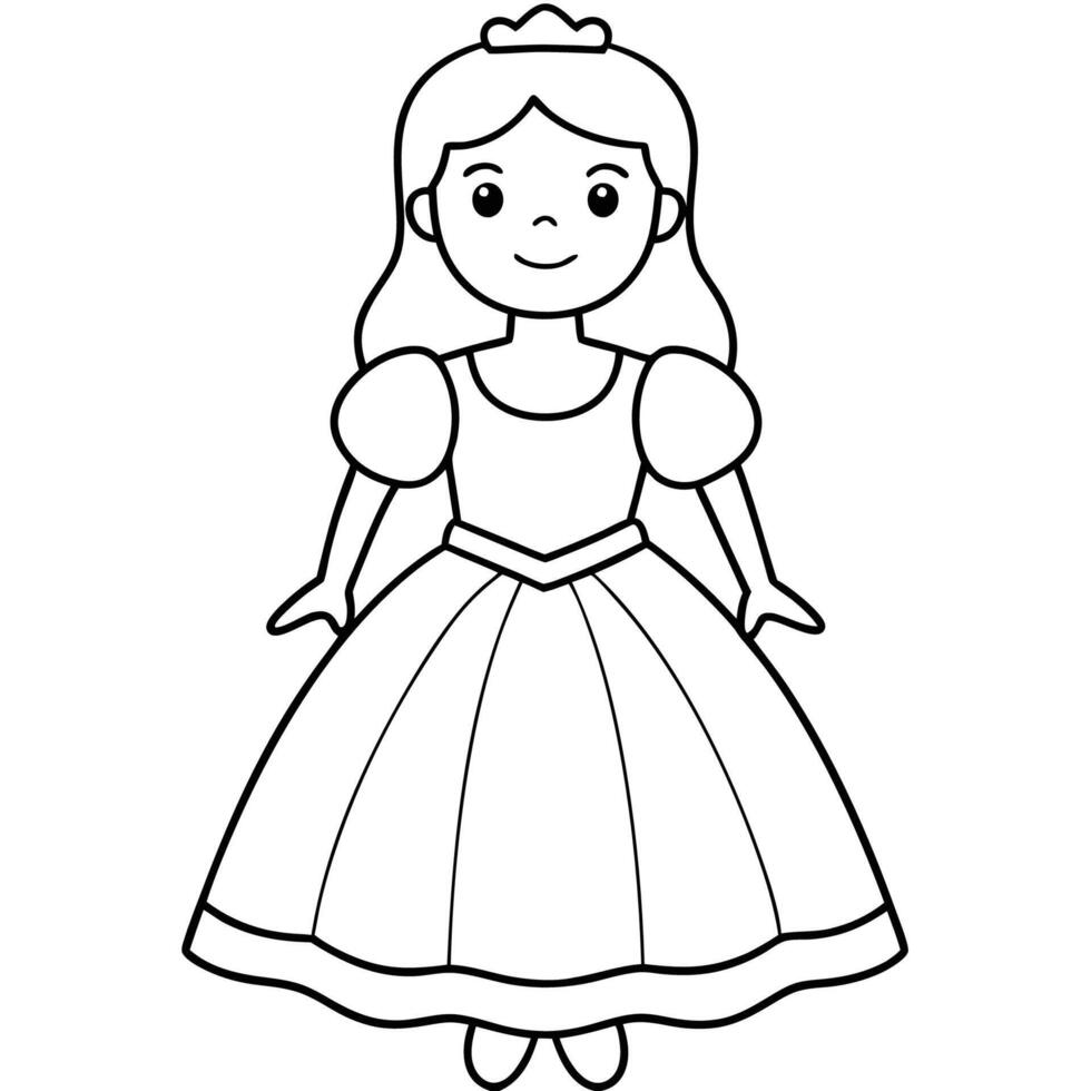 Cute cartoon princess wearing a crown and smiling, Black and white drawing of a princess wearing a crown and smiling vector
