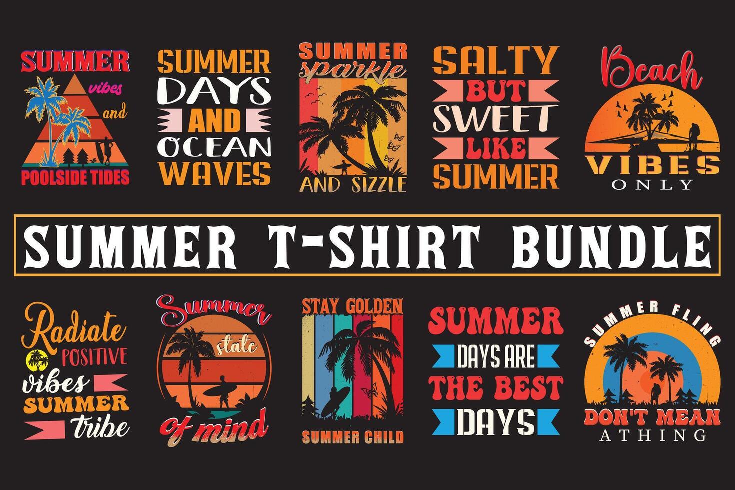Summer t shirt design, High quality summer t shirt bundle, print on demand vector