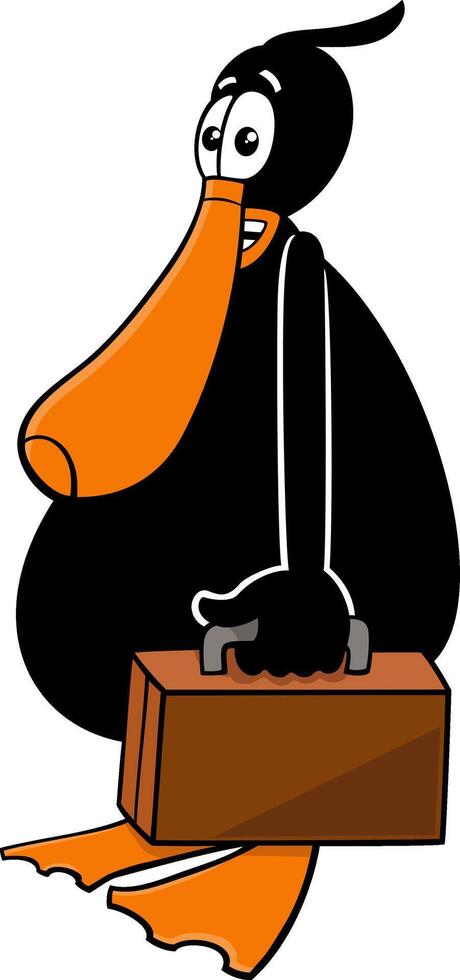 cartoon black duck animal character with briefcase vector
