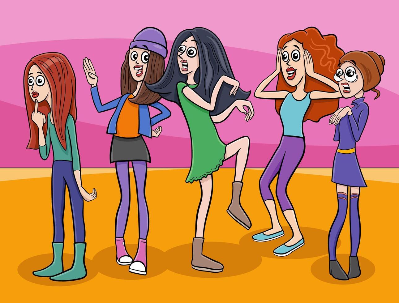cartoon excited young women comic characters group vector