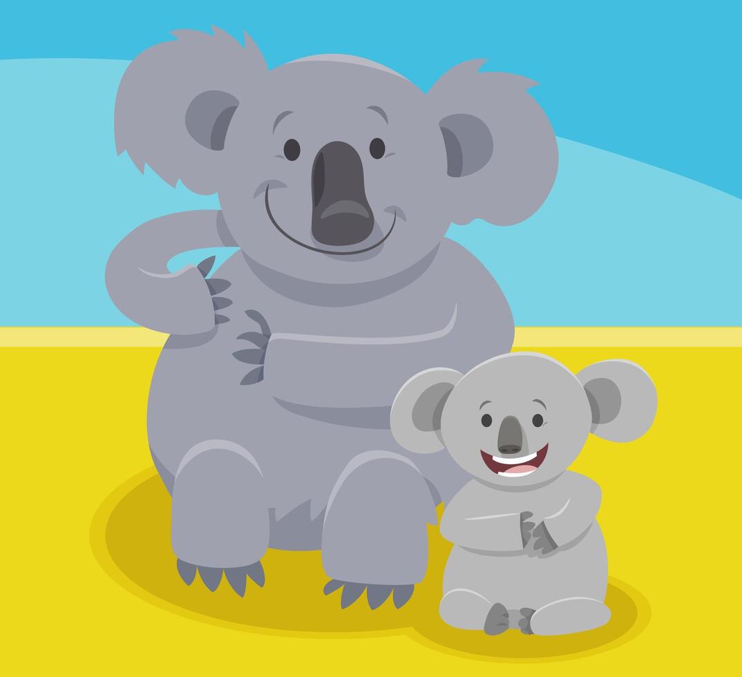funny cartoon koala mom and baby animal characters vector