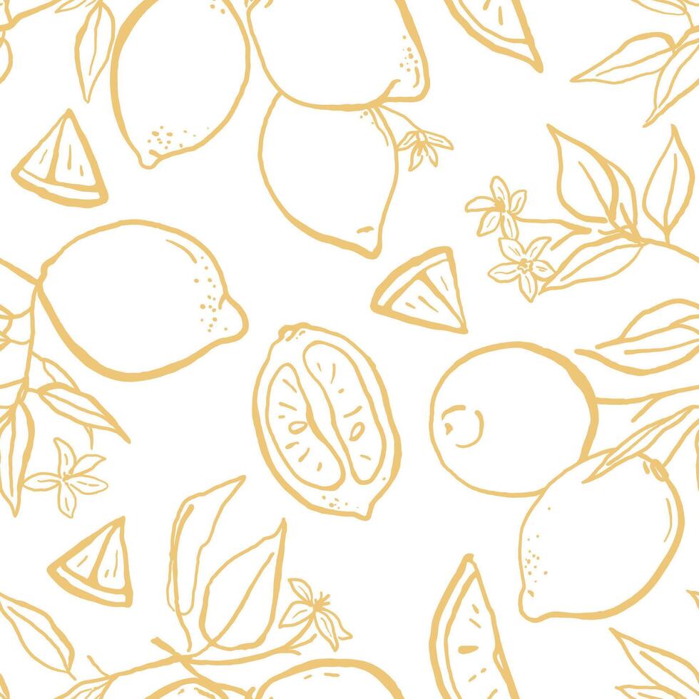 Hand drawn sketch style lemons seamless pattern. Tropical summer print for textile, packaging, wrapping paper vector