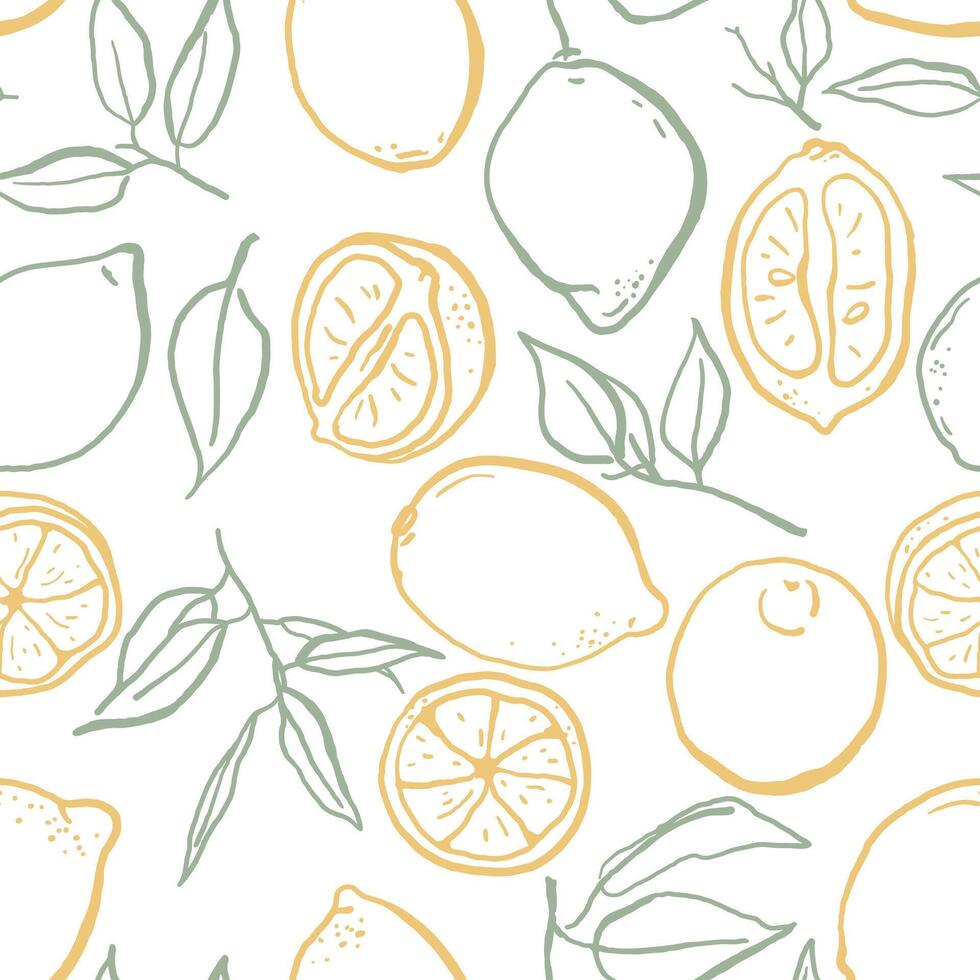 Hand drawn sketch style lemons seamless pattern. Tropical summer print for textile, packaging, wrapping paper vector