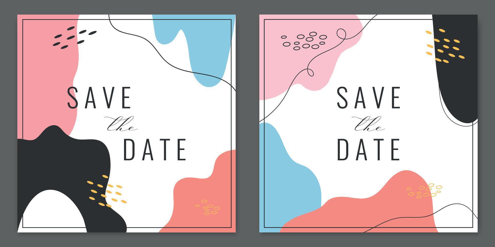 Save the date card templates decorated abstract shapes and lines. illustration vector