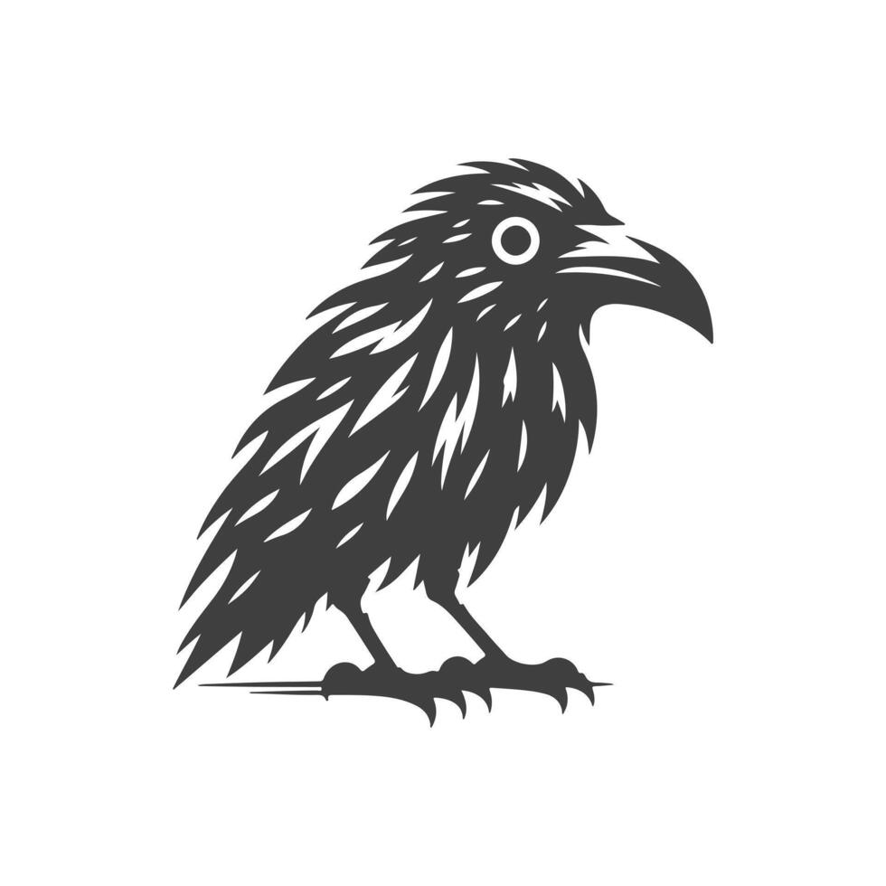 black and white minimalist Crow bird silhouette. white background vector
