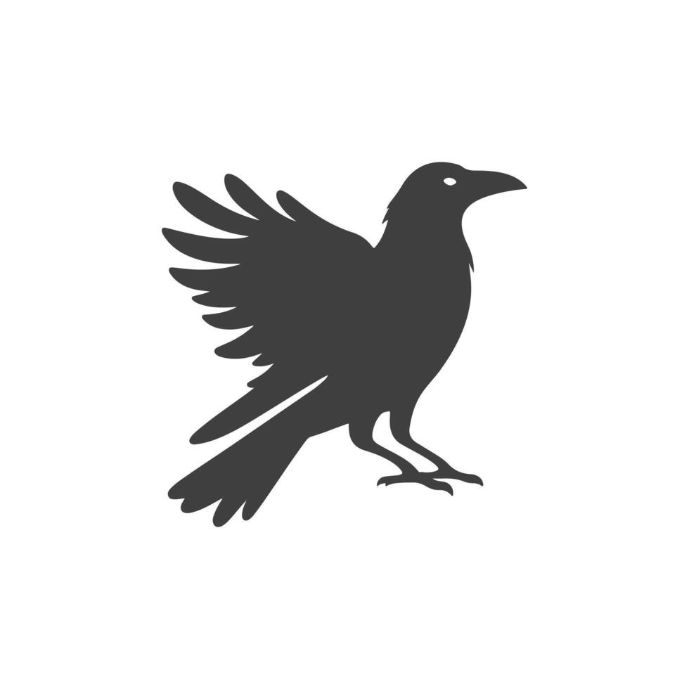 black and white minimalist Crow bird silhouette. white background vector