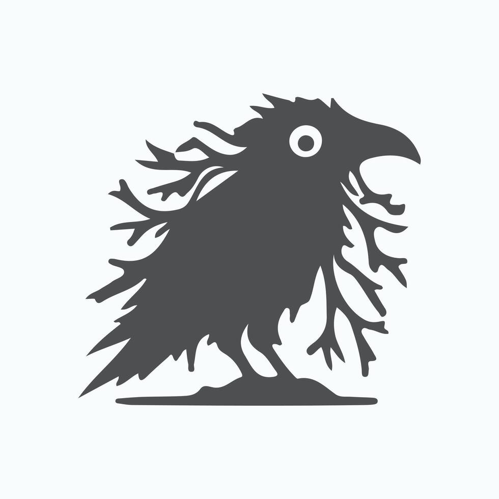 black and white minimalist Crow bird silhouette. white background vector