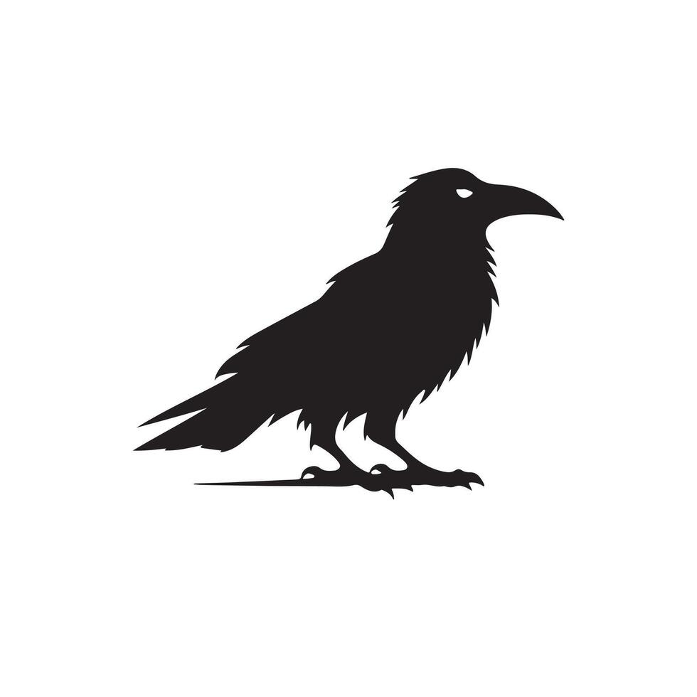 black and white minimalist Crow bird silhouette. white background vector