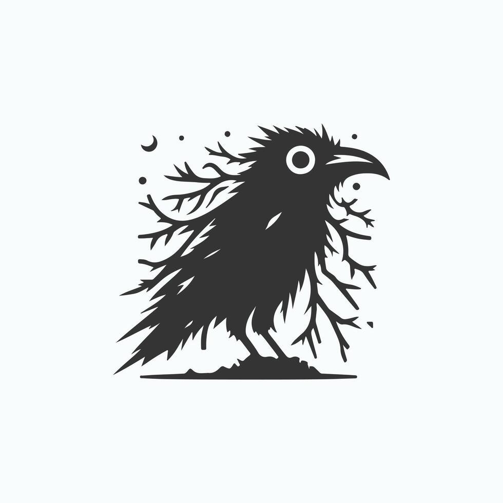black and white minimalist Crow bird silhouette. white background vector
