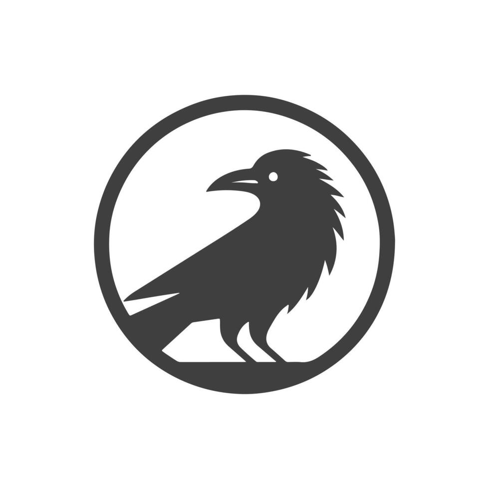 black and white minimalist Crow bird silhouette. white background vector