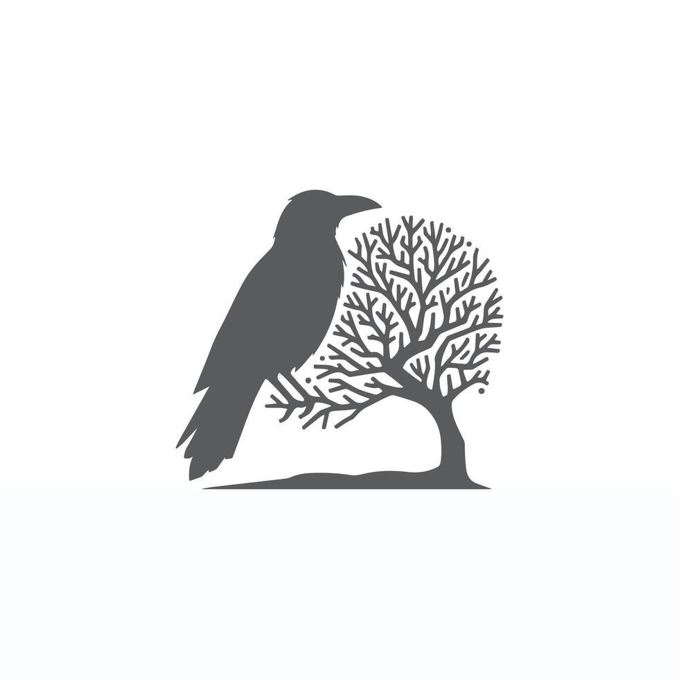 black and white minimalist Crow bird silhouette. white background vector