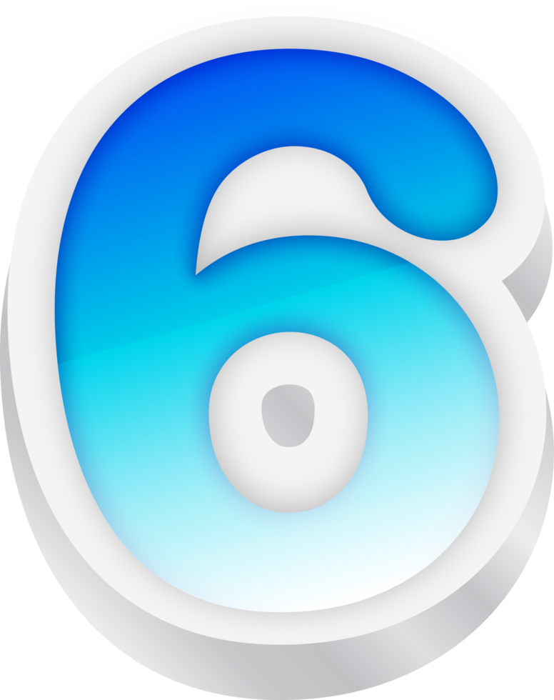Number 6, Blue Gradient Text Effect 3D png