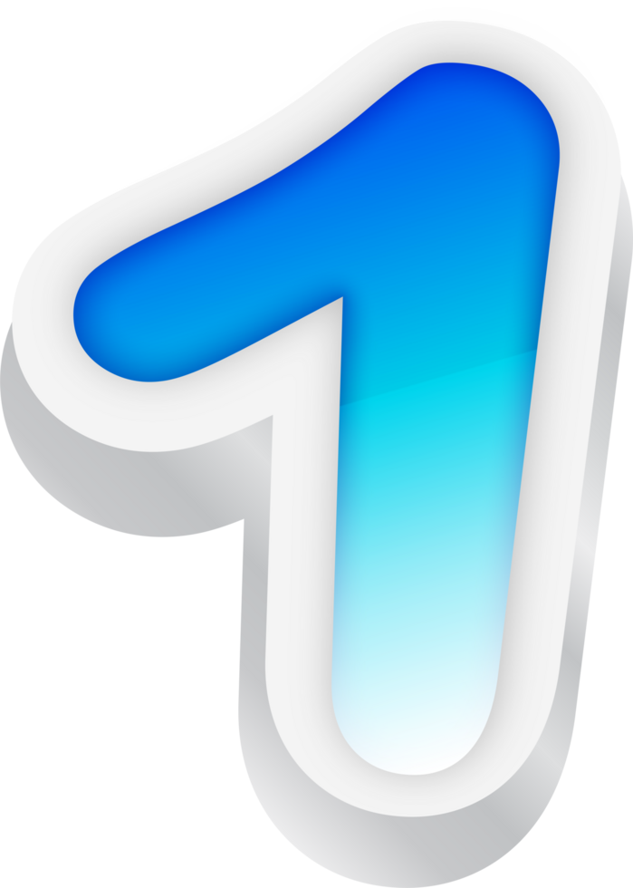 Number 1, Blue Gradient Text Effect 3D png