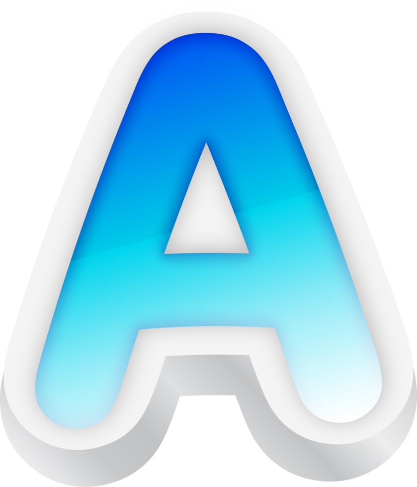 Letter A, Blue Gradient Text Effect 3D png