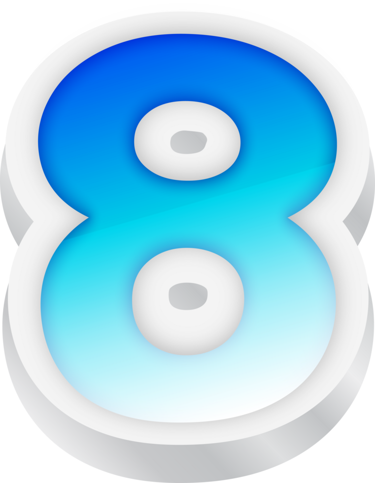 Number 8, Blue Gradient Text Effect 3D png