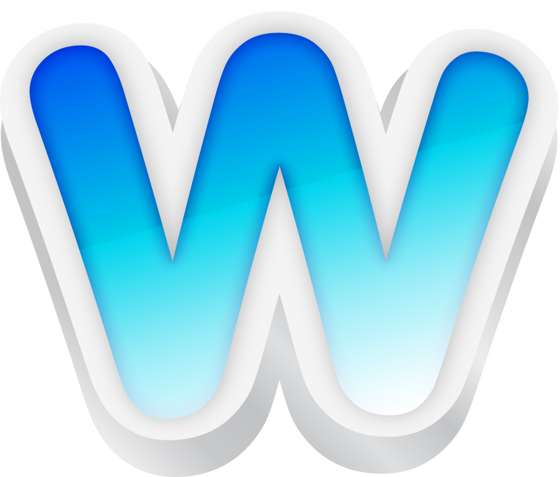 Letter W, Blue Gradient Text Effect 3D png