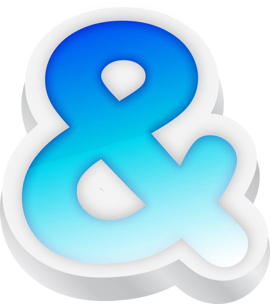 Ampersand, Blue Gradient Text Effect 3D png