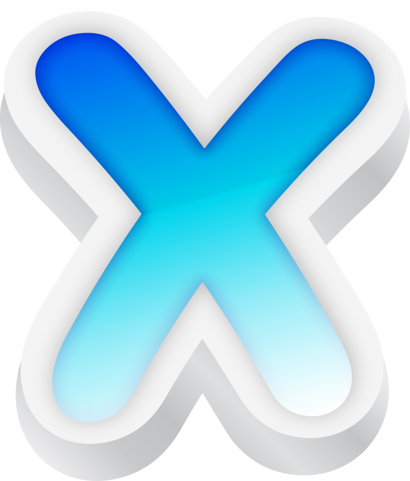 Letter X, Blue Gradient Text Effect 3D png