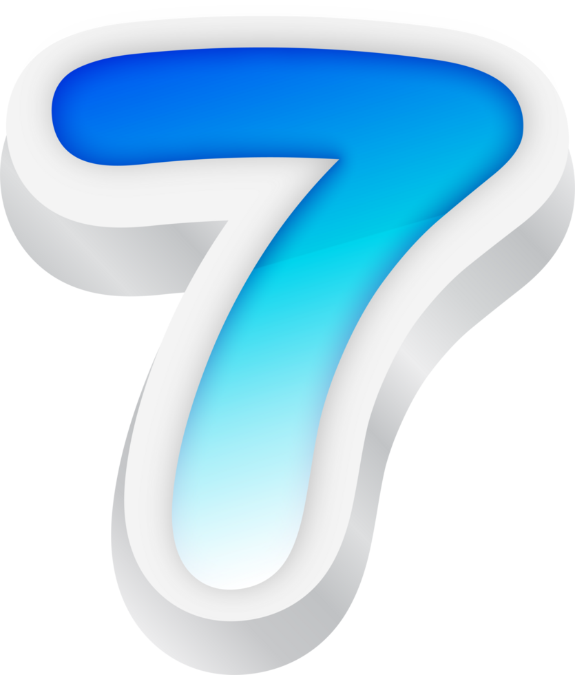 Number 7, Blue Gradient Text Effect 3D png