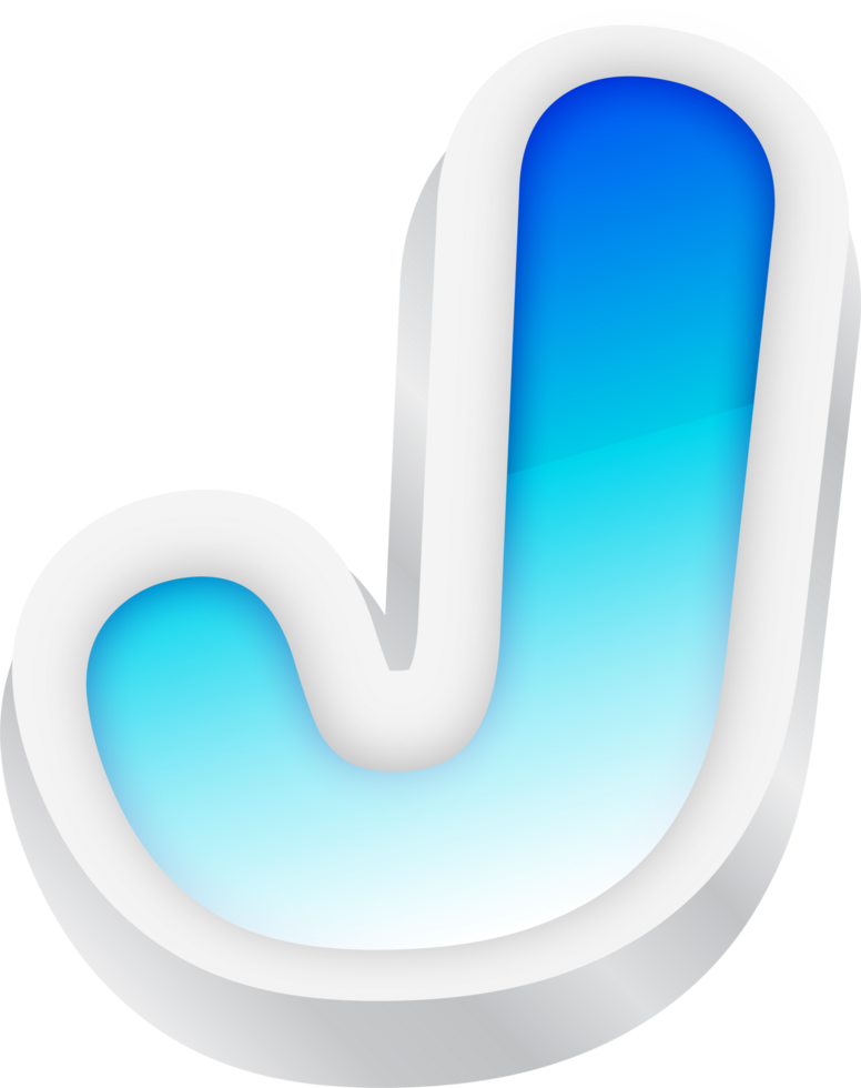 Letter J, Blue Gradient Text Effect 3D png
