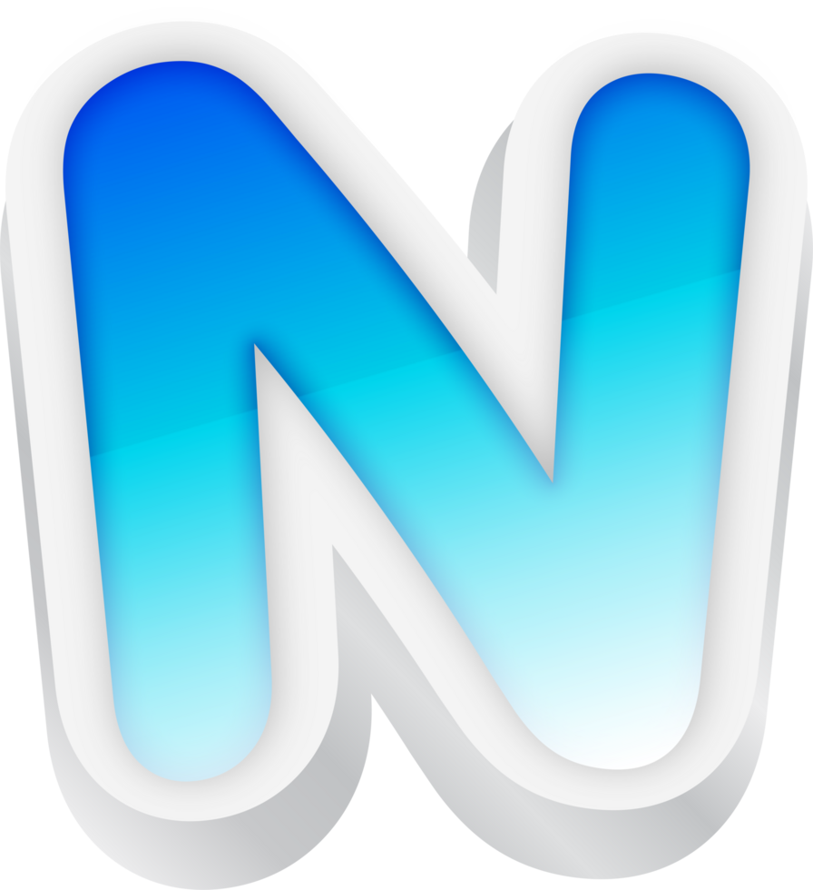 Letter N, Blue Gradient Text Effect 3D png