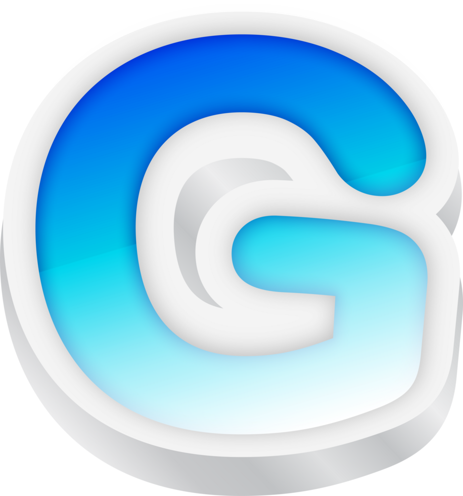 Letter G, Blue Gradient Text Effect 3D png