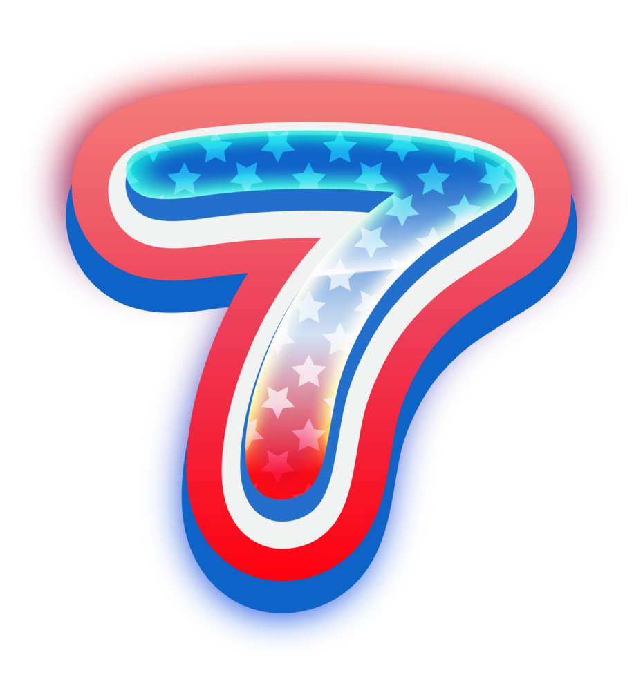Number 7, Red Blue Neon Alphabet png