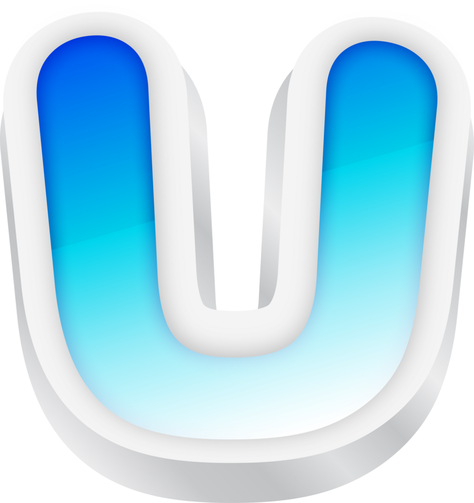 Letter U, Blue Gradient Text Effect 3D png