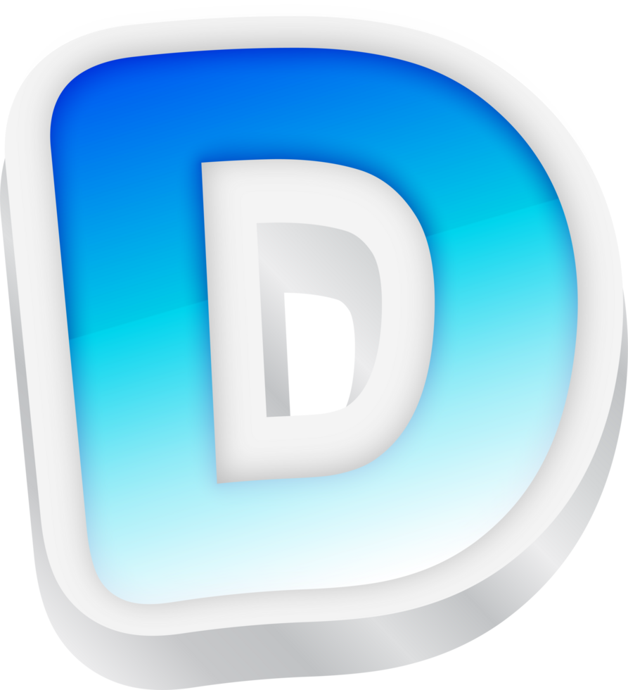 Letter D, Blue Gradient Text Effect 3D png