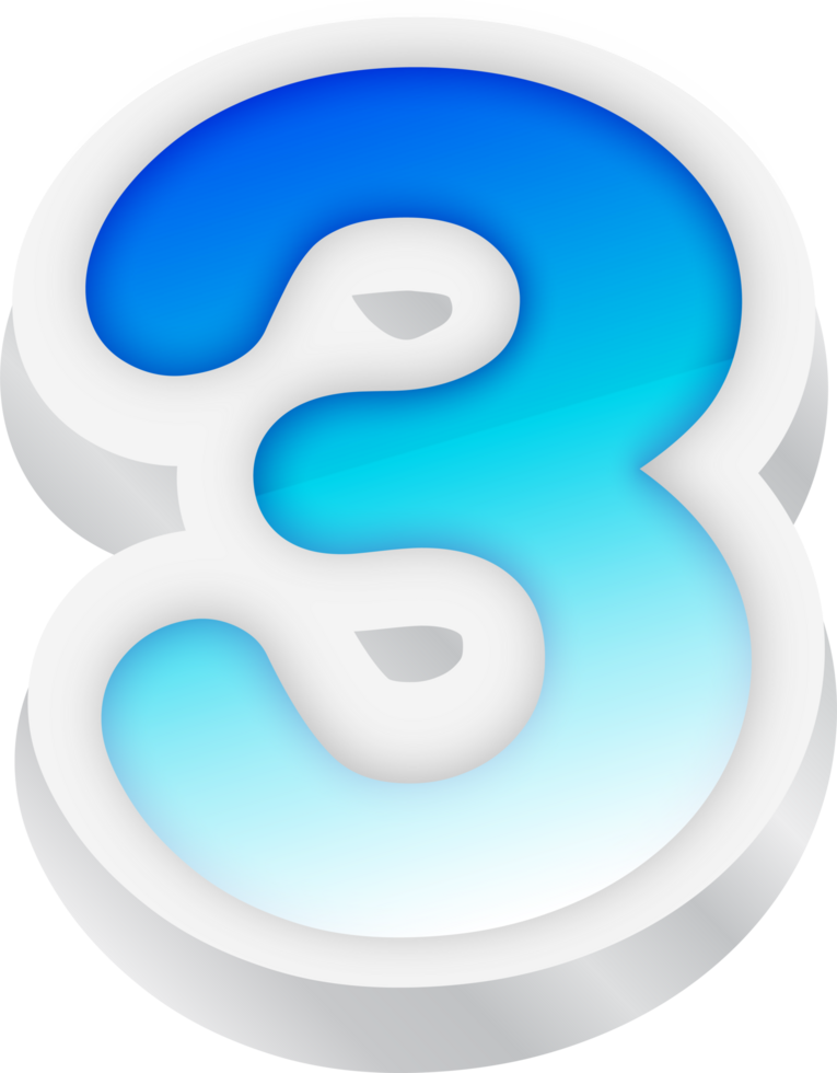 Number 3, Blue Gradient Text Effect 3D png