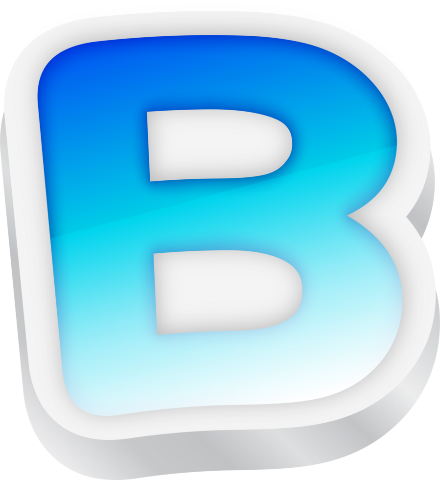 Letter B, Blue Gradient Text Effect 3D png