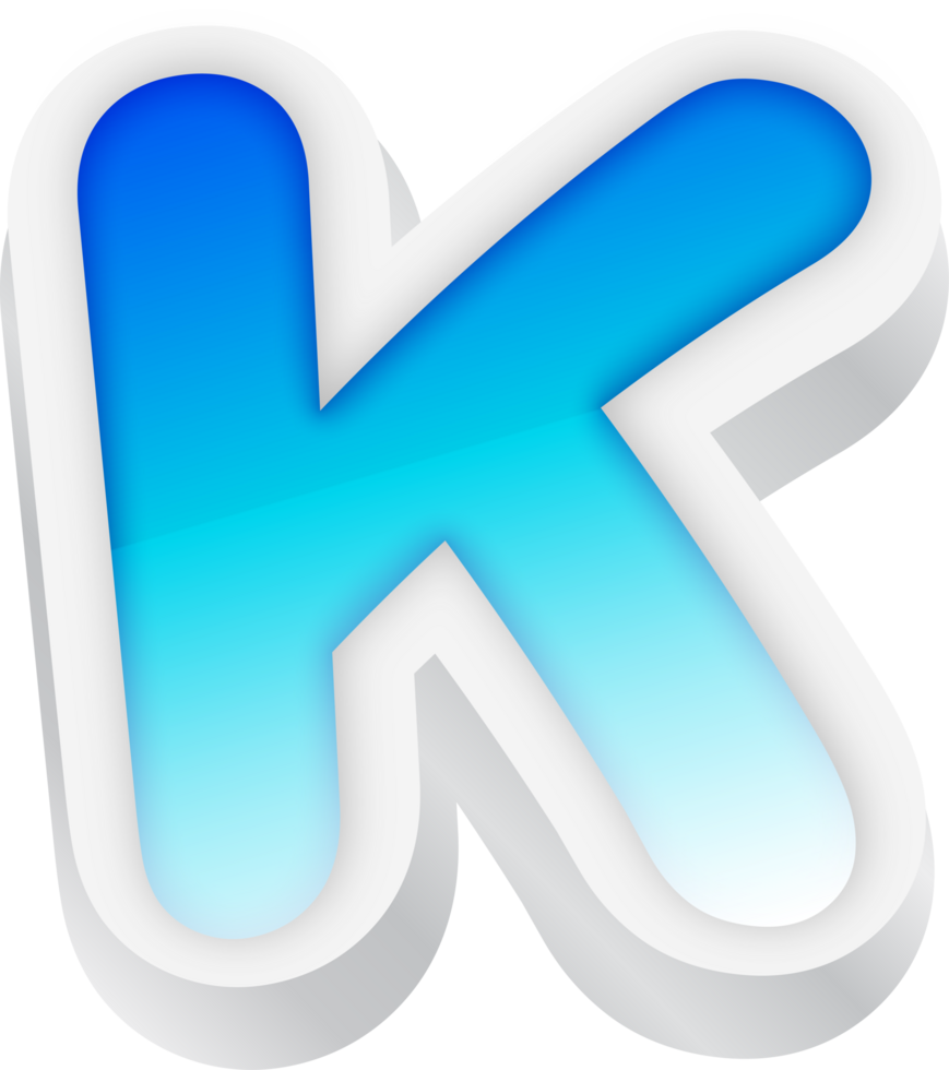 Letter K, Blue Gradient Text Effect 3D png